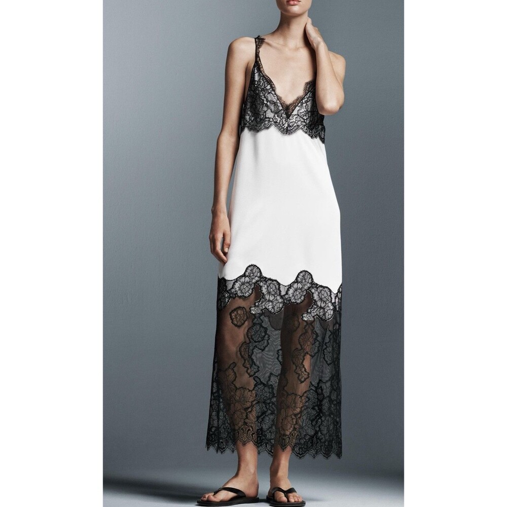 ZARA WOMAN SS24 WHITE LACE SATIN EFFECT DRESS ZW COLLECTION SIZE LARGE 8385/789 - Picture 3 of 16